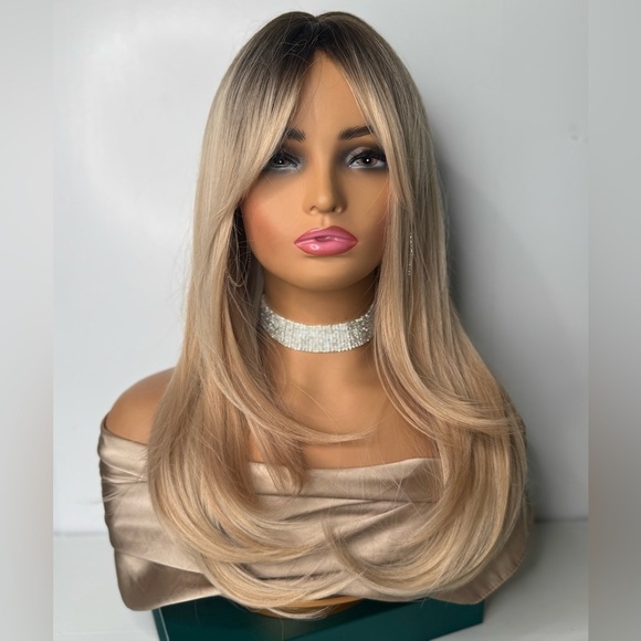 Other - Dark Roots Layered  Light Blonde Straight Hair Wig for Women 24 in